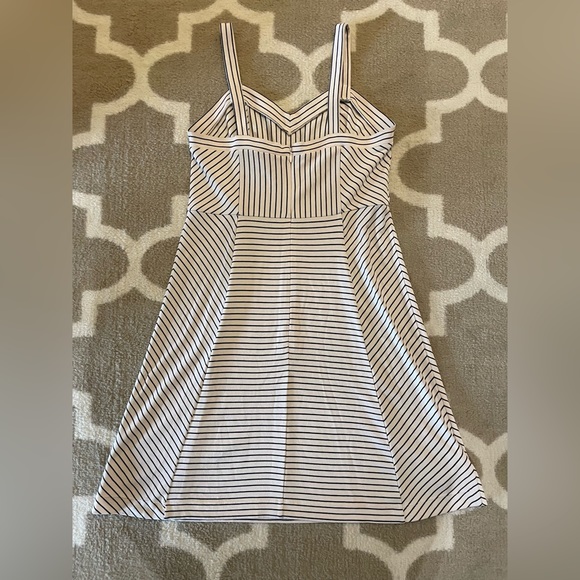 Loft Strappy Dress in Tan with thin black stripes - Picture 2 of 4